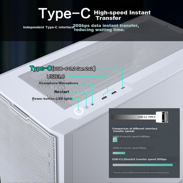 Корпус для материнской платы PHANTEKS G400A белого цвета, формат ATX, с боковыми панелями из стекла и системой водяного охлаждения (4 вентилятора 140 мм / сетчатая панель / поддержка водяного охлаждения 360 мм / 5090). - изображение 10