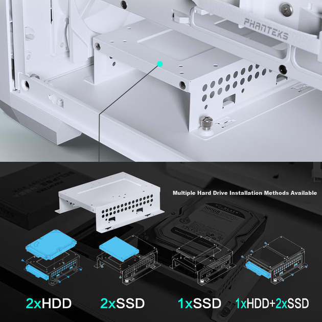 Корпус для материнской платы PHANTEKS G400A белого цвета, формат ATX, с боковыми панелями из стекла и системой водяного охлаждения (4 вентилятора 140 мм / сетчатая панель / поддержка водяного охлаждения 360 мм / 5090). - изображение 11