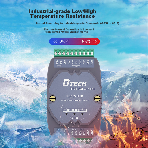 Конвертер DITER DT-9024I RS232 - RS485 на 4 порти з грозозахистом та ізоляцією, 9-30 В - зображення 4