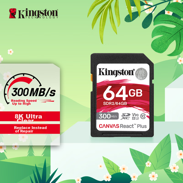 Карта памяти Kingston 64GB SD U3 V90 для 8K-камер, высокоскоростная SD-карта большой емкости, скорость чтения 300 МБ/с, скорость записи 260 МБ/с. - изображение 4