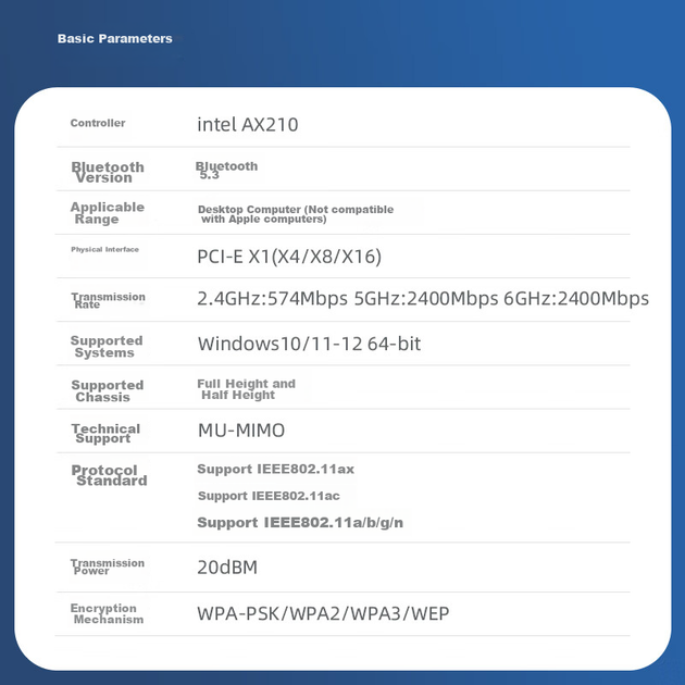 Бездротова мережева карта EB-LINK Intel AX210 PCI-E, Bluetooth 5.3, вбудований тридіапазонний WiFi 6 для настільного комп'ютера, гігабітна мережева карта 5374 Мбіт/с, ігрова мережева карта PCIE для настільних комп'ютерів - зображення 8