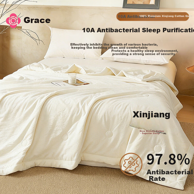 Літня ковдра Grace 10A зі 100% сіньцзянської бавовни, антибактеріальна, охолоджувальна, тонка, для кондиційованого приміщення, машинного прання, 1.5 м - зображення 7