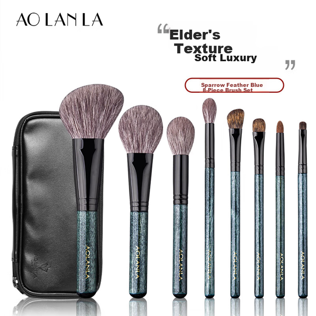 Набор кистей для макияжа AOLANLA Sparrow Feather Blue из натурального ворса, 8 шт - изображение 4