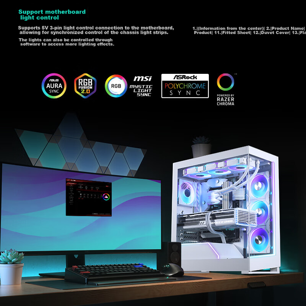 Корпус для настольного компьютера PHANTEKS NV5S белого цвета, без стоек, с панорамным обзором, форм-фактор E-ATX (поддержка водяного охлаждения 360 мм / двойной кабель RGB ARGB / Type-C 3.1 / совместимость с RTX 4080 Super) - изображение 10
