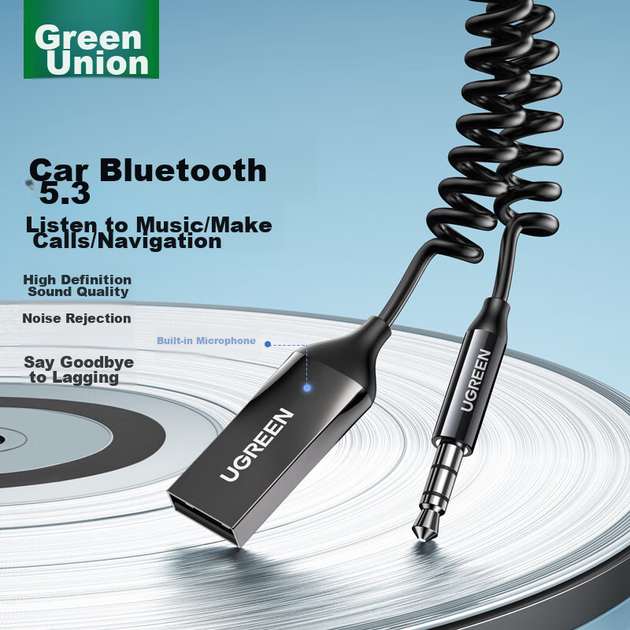 Bluetooth-ресивер UGREEN AUX 6.0 автомобильный, USB-адаптер с аудиокабелем 3.5 мм для звонков, музыки и навигации - изображение 3