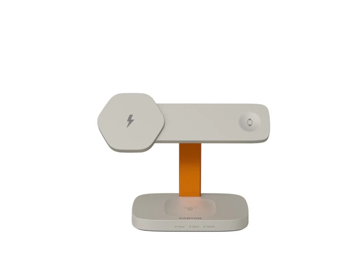 Бездротовий зарядний пристрій Canyon Hexagon WCS-310 QI 3 in 1 Light Grey Orange (CNS-WCS310LGOR) - зображення 4