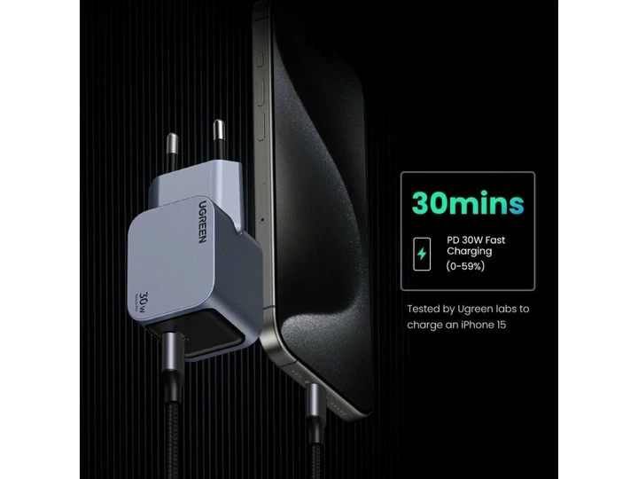 Мережевий зарядний пристрій UGREEN X703 Nexode Pro 30W USB-C GaN Fast Charger Gray (35006) - зображення 6