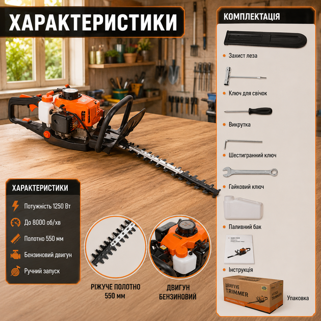 Бензиновый кусторез Midori MJ 186 1250 Вт лезвие 55 см 8000 об мин двухтактный двигатель для живой изгороди декоративных кустов и садовых работ - изображение 4