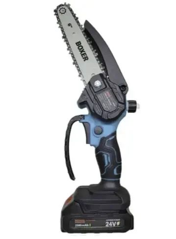 Аккумуляторная цепная пила Boxer BX3307 24V 5Ah с двумя аккумуляторами бесщеточным двигателем шиной 150 мм для обрезки деревьев заготовки дров и садовых работ сине черная - изображение 6