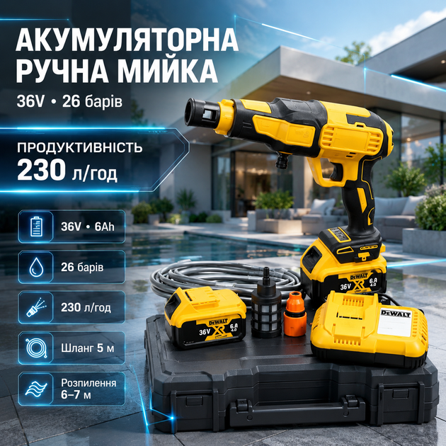 Аккумуляторная ручная мойка высокого давления 36V 6Ah 26 бар для мойки автомобилей фасадов плитки садовой мебели и инструментов - Фото 1 Аккумуляторная ручная мойка высокого давления 36V 6Ah 26 бар для мойки автомобилей фасадов плитки садовой мебели и инструментов - изображение 1