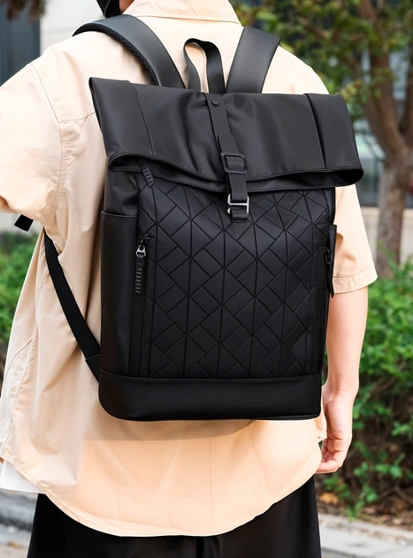 Рюкзак чоловічий міський ролтоп жіночий rolltop стильний молодіжний водонепроникний підлітковий рюкзак для студентів ноутбука подорожей повсякденний для міста місткий універсальний Чорний 73665 - Фото 12 Рюкзак чоловічий міський ролтоп жіночий rolltop стильний молодіжний водонепроникний підлітковий рюкзак для студентів ноутбука подорожей повсякденний для міста місткий універсальний Чорний 73665 - зображення 12