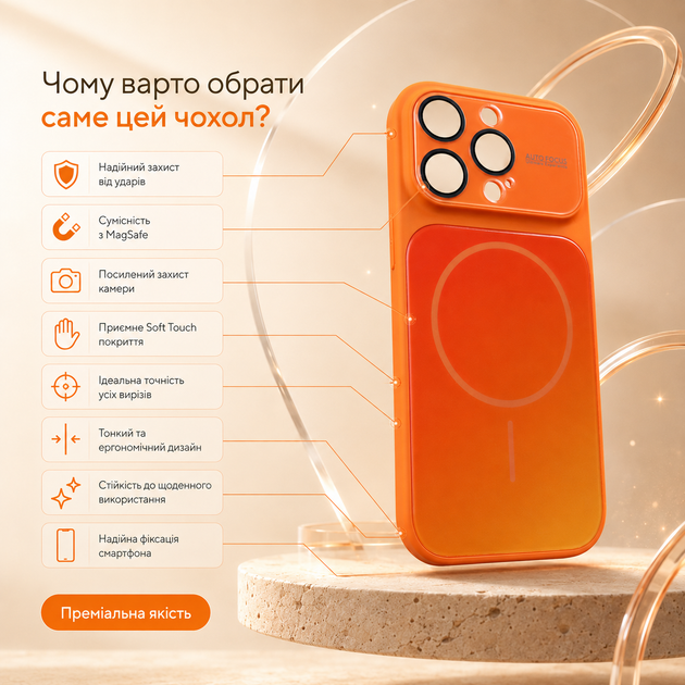 Чехол противоударный Gradient Glass MagSafe для iPhone 15 Pro оранжевый с защитой от пыли и влаги Starry Orange - Фото 4 Чехол противоударный Gradient Glass MagSafe для iPhone 15 Pro оранжевый с защитой от пыли и влаги Starry Orange - изображение 4