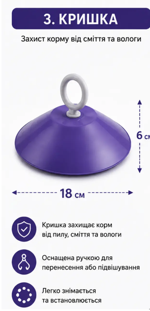 Бункерная кормушка для домашней птицы K022 4,5 л пластиковая с крышкой для кур, уток, индюков и перепелов - изображение 4