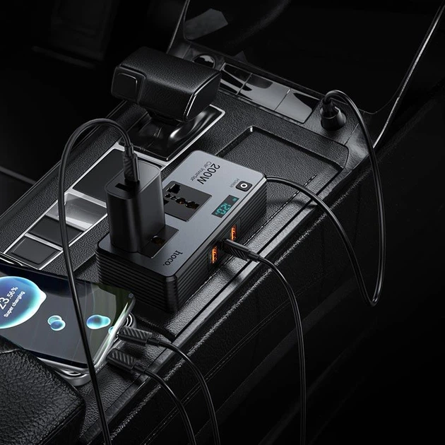 Автомобільний інвертор HOCO Z66 New 2-socket universal (AC200W-PD66W/1C2A) - зображення 2