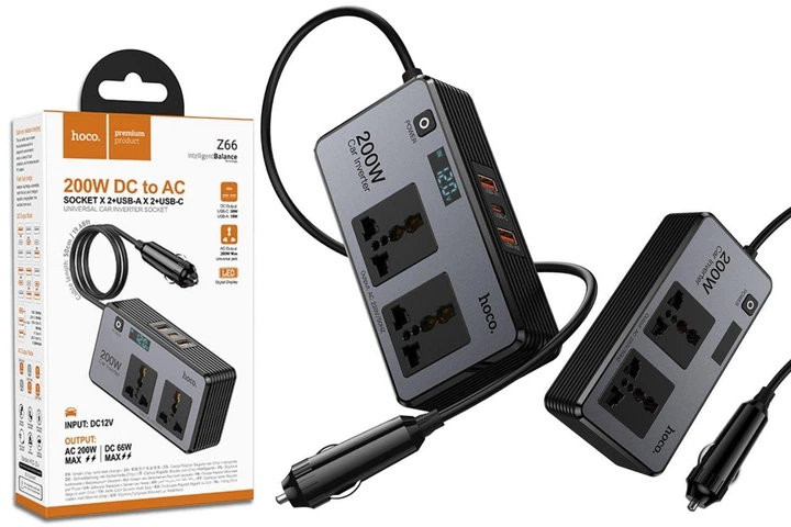 Автомобільний інвертор HOCO Z66 New 2-socket universal (AC200W-PD66W/1C2A) - зображення 5