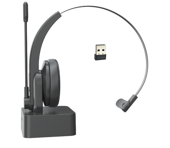 Бездротова Bluetooth-гарнітура Opptel BH63S з поворотним мікрофоном та USB-ресивером 2.4G (Чорний) - зображення 2