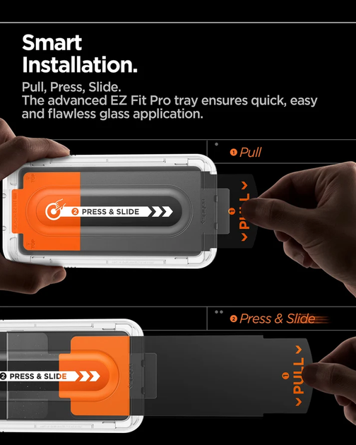 Защитное стекло Spigen GLAS.tR EZ Fit Pro для iPhone 16 Pro Max (2 шт) с рамкой для установки - Фото 10 Защитное стекло Spigen GLAS.tR EZ Fit Pro для iPhone 16 Pro Max (2 шт) с рамкой для установки - изображение 10