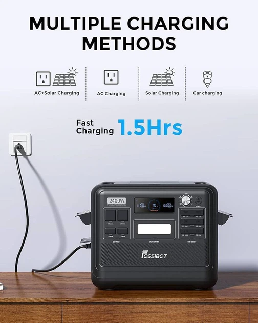 Портативна зарядна станція Fossibot F2400 2400W, LiFePo4 2048Wh (Black) - Фото 8 Портативна зарядна станція Fossibot F2400 2400W, LiFePo4 2048Wh (Black) - зображення 8