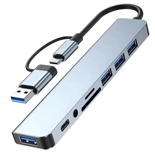 Універсальний USB 3.0 хаб + кардрідер + звукова карта SmartGo 8в1 - Фото 1 Універсальний USB 3.0 хаб + кардрідер + звукова карта SmartGo 8в1 - зображення 1