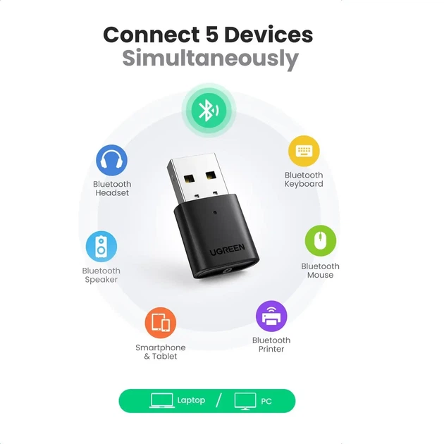 Адаптер USB Bluetooth 5.0 UGREEN CM390 чорний пластик - зображення 6