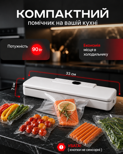 Вакууматор для продуктов 60 кПа электрический вакуумный упаковщик для еды, вакуумная машина для хранения продуктов, бытовой вакууматор для упаковки мяса овощей фруктов и других продуктов, белый - изображение 2