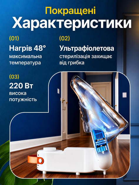 Електросушарка для взуття ультрафіолетова електрична з таймером 220V, сушарка для взуття з 4 режимами сушки, сушарка для взуття та черевиків, портативна сушарка, біла - зображення 8