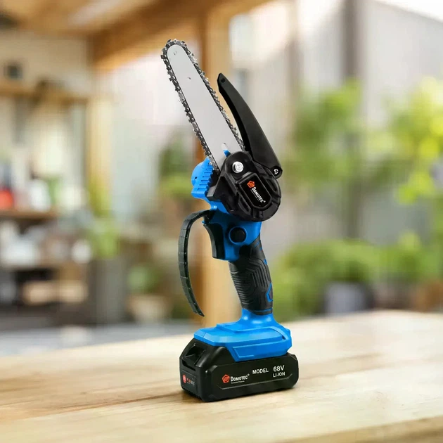 Пила аккумуляторная цепная Domotec Chain Saw 6 дюймов 68V 8Ah для обрезки веток деревьев мини инструмент садовый для сада и приусадебного участка аккумуляторная пила цепная для ухода за деревьями мощная беспроводная модель с аккумулятором - изображение 3