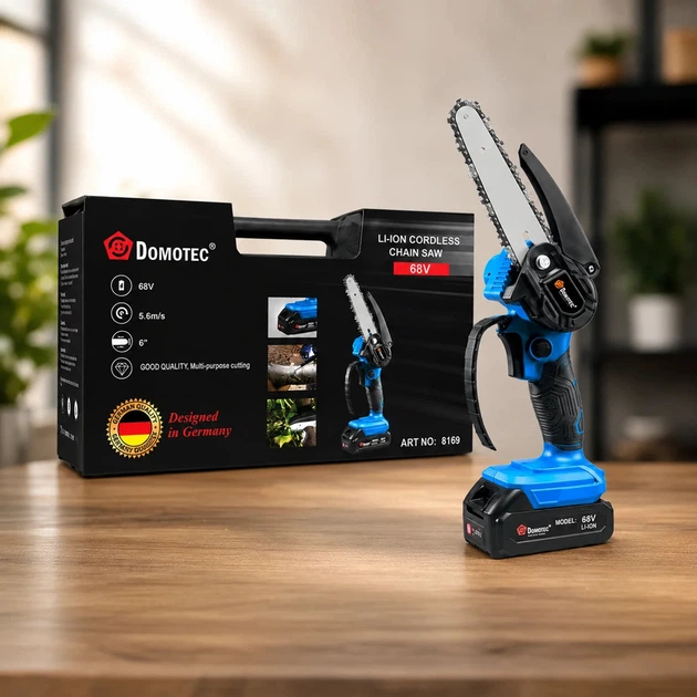 Пила аккумуляторная цепная Domotec Chain Saw 6 дюймов 68V 8Ah для обрезки веток деревьев мини инструмент садовый для сада и приусадебного участка аккумуляторная пила цепная для ухода за деревьями мощная беспроводная модель с аккумулятором - изображение 4