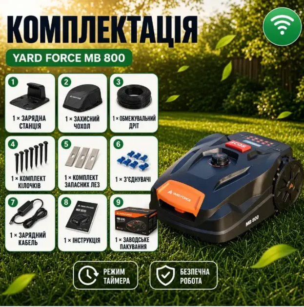 Роботизована газонокосарка Yard Force MB800-UK з базою зарядки - зображення 3