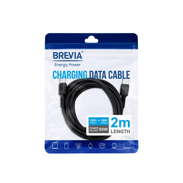 Кабель Brevia Type-C to Type-C 60W 2м, черный ZIP (51200BCCZ1) 51200BCCZ1 - Фото 4 Кабель Brevia Type-C to Type-C 60W 2м, черный ZIP (51200BCCZ1) 51200BCCZ1 - изображение 4