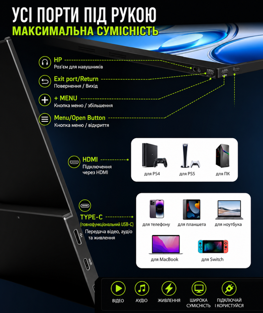 Монитор портативный ультратонкий UPERFECT13.3'' 4K Дополнительный монитор для работы Портативный экран переносной - Фото 6 Монитор портативный ультратонкий UPERFECT13.3'' 4K Дополнительный монитор для работы Портативный экран переносной - изображение 6