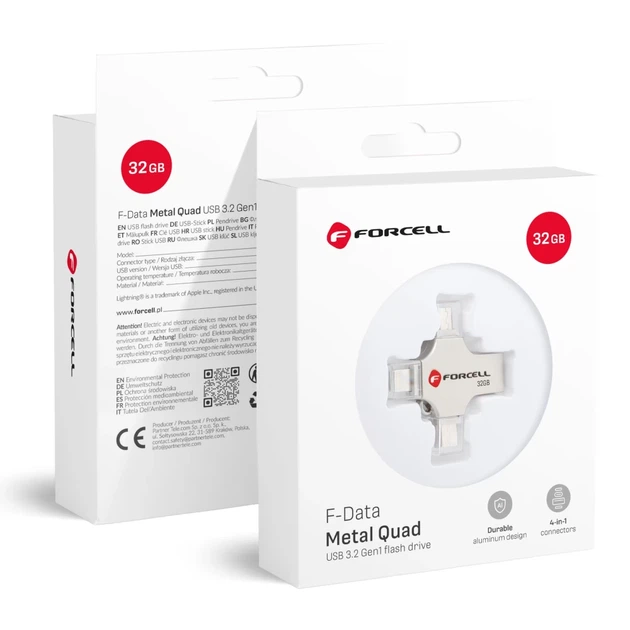 Флешка Forcell F-Data Metal Quad 32GB USB 3.2 Gen 1 Silver (5903396391835) - Фото 1 Флешка Forcell F-Data Metal Quad 32GB USB 3.2 Gen 1 Silver (5903396391835) - зображення 1