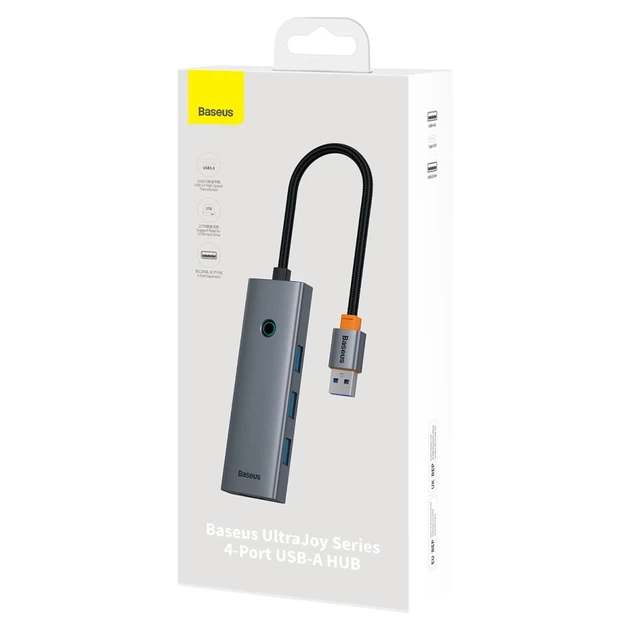 USB-хаб Baseus UltraJoy Series 4xUSB-A 3.0 1xUSB-C 5V 50cm Grey (6932172653217) - зображення 4