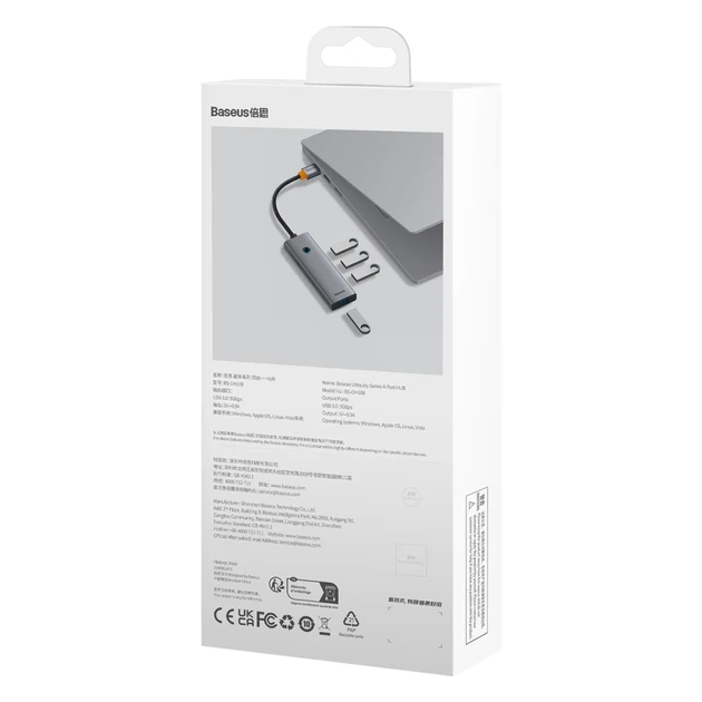 USB-хаб Baseus UltraJoy Series 4xUSB-A 3.0 1xUSB-C 5V 50cm Grey (6932172653217) - зображення 5