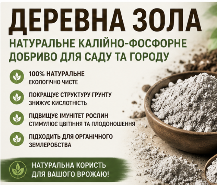 Деревна зола 1 кг - природне калійно-фосфорне добриво для овочевих, плодових та декоративних культур - зображення 2