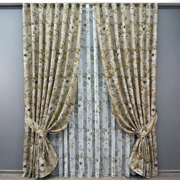 Комплект штор с тюлем VR-Textil Лен Прованс, капучино с белым, 2 шторы 100×265 см + тюль 300×265 см, арт. 71-107/1 - Фото 1 Комплект штор с тюлем VR-Textil Лен Прованс, капучино с белым, 2 шторы 100×265 см + тюль 300×265 см, арт. 71-107/1 - изображение 1