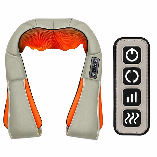 Роликовый массажер Lesko Beige + Orange для шеи и плеч Massager of Neck Kneading - изображение 4