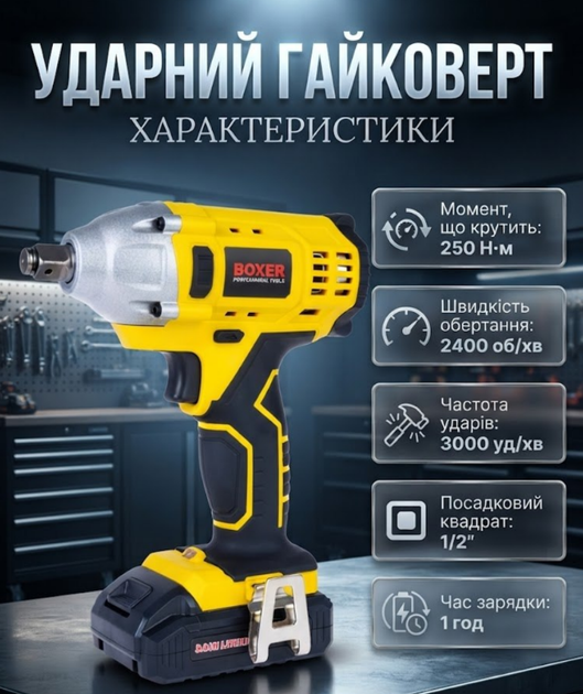 Аккумуляторный набор инструментов Boxer SR032 шуруповерт дрель и ударный гайковерт 24 В с двумя аккумуляторами бесщеточным двигателем желтый - изображение 2