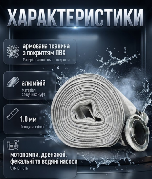 Пожарный рукав BOXER BX802 2 дюйма 30 м 8 бар с муфтами C Storz для мотопомпы водяного насоса откачка воды септиков и пожаротушения - Фото 2 Пожарный рукав BOXER BX802 2 дюйма 30 м 8 бар с муфтами C Storz для мотопомпы водяного насоса откачка воды септиков и пожаротушения - изображение 2