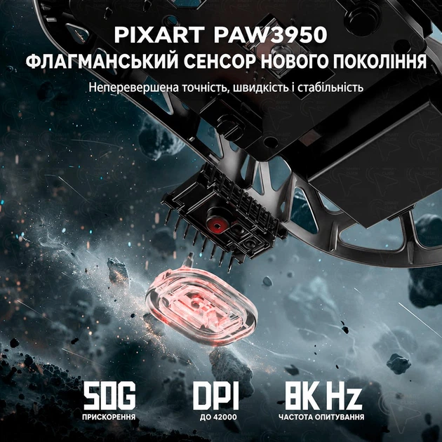 Игровая мышь ATTACK SHARK R2 Black корпус из магниевого сплава, беспроводная трехрежимная 2.4G/Bluetooth/USB-C, 8000Hz, PAW3950, 42000 DPI, Nordic 52840, 45 г ультралегкая, черная - изображение 8
