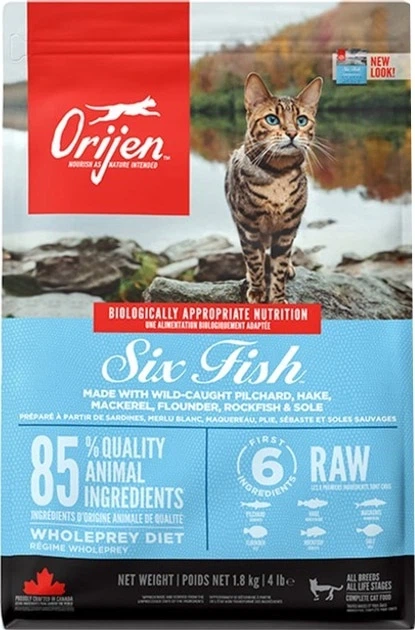 Сухий корм для котів та кошенят Orijen 6 Fish Cat & Kitten з рибою 1.8 кг - Фото 1 Сухий корм для котів та кошенят Orijen 6 Fish Cat & Kitten з рибою 1.8 кг - зображення 1