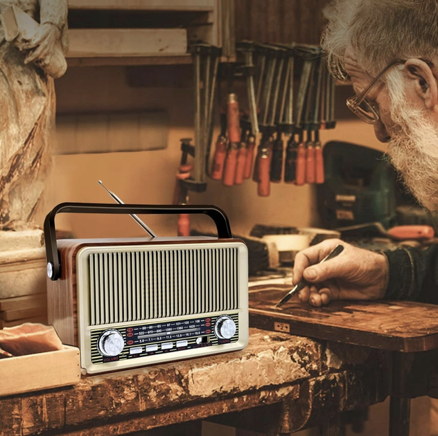 Аккумуляторное радио с зарядкой от USB с Bluetooth колонкой и пультом Kemai Retro аккумуляторный радиоприемник (USB/TF/AUX) Золотой - изображение 3