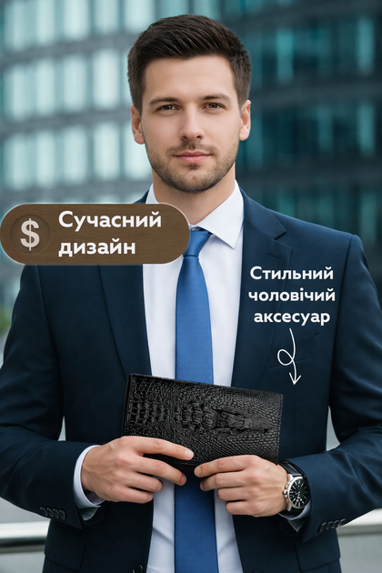 Кошелёк мужской с тиснением крокодила Baellerry S1082 чёрный 10 отделений для карт (JDT-0850376) - изображение 5