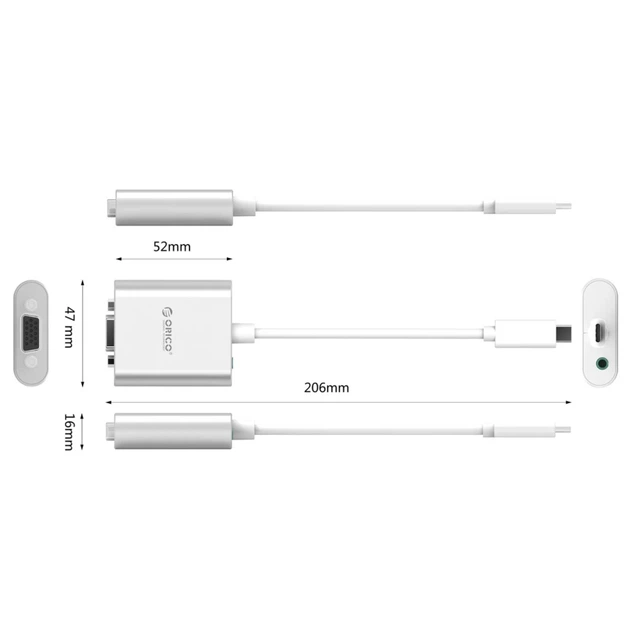 Адаптер Orico PTAV USB-C to VGA + 3.5 мм Jack 0.15 м Silver (6936761838993) - зображення 4
