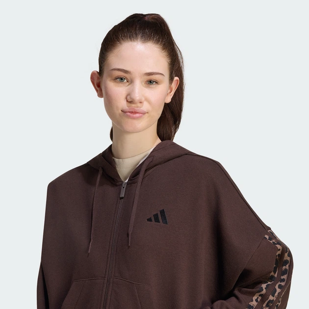 Женская толстовка Seasonal Essentials Animal Print 3-Stripes Full-Zip adidas KV9299 (L) коричневый (4069993189945) - изображение 4