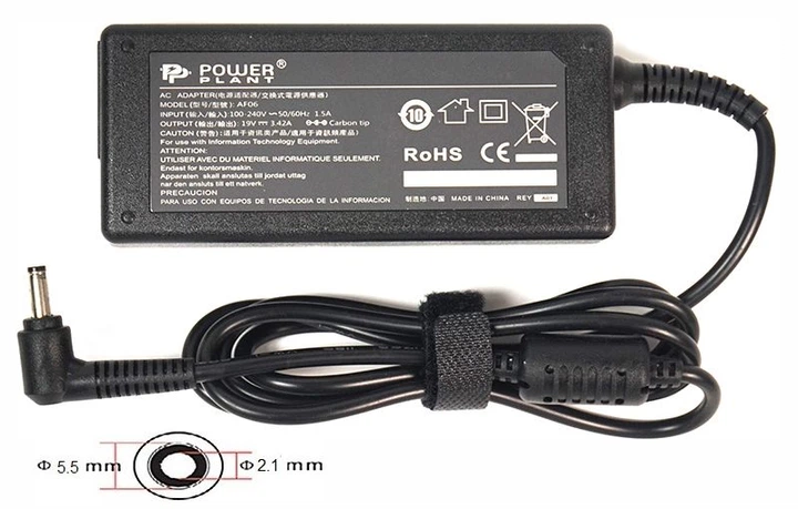 Блок живлення для ноутбуків PowerPlant ACER 220V, 19V 65W 3.42A (5.5*2.1) (AC65F5521) - Фото 1 Блок живлення для ноутбуків PowerPlant ACER 220V, 19V 65W 3.42A (5.5*2.1) (AC65F5521) - зображення 1