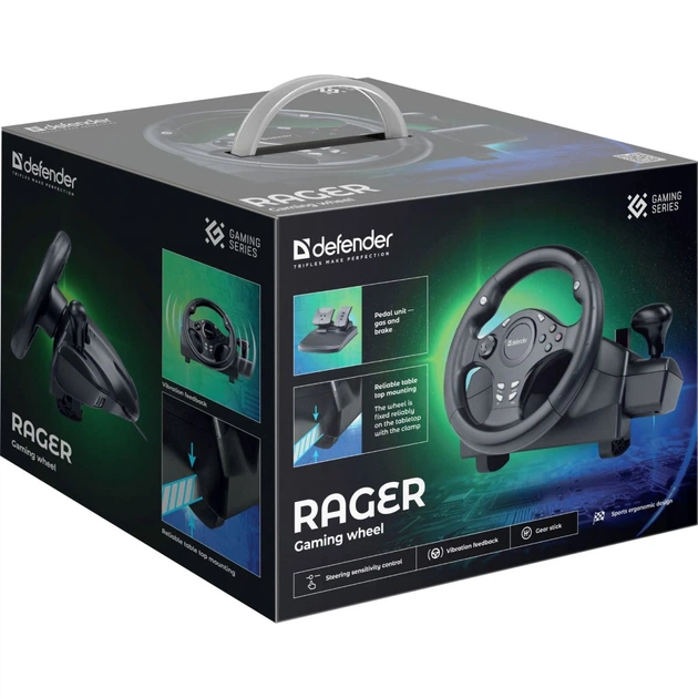Ігрове кермо Defender Rager PC/PS/Xbox/Switch, чорне (64067) - Фото 8 Ігрове кермо Defender Rager PC/PS/Xbox/Switch, чорне (64067) - изображение 8