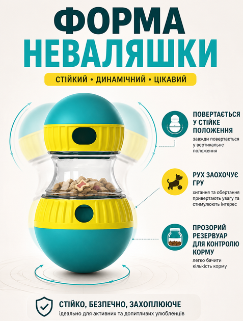 Интерактивная игрушка-кормушка неваляшка диспенсер для собак и котов для медленного кормления 150 г и регулируемым отверстием - изображение 2