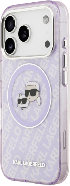 Etui na smartfon Karl Lagerfeld IML Glitter Karl & Choupette Heads Logo MagSafe do Apple iPhone 17 Pro Purple (3666339498917) - obraz 2