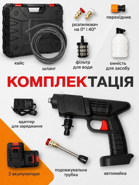 Акумуляторна мийка високого тиску 48V 5Ah 30 бар, 2 АКБ, портативна мінімийка - Фото 5 Акумуляторна мийка високого тиску 48V 5Ah 30 бар, 2 АКБ, портативна мінімийка - изображение 5